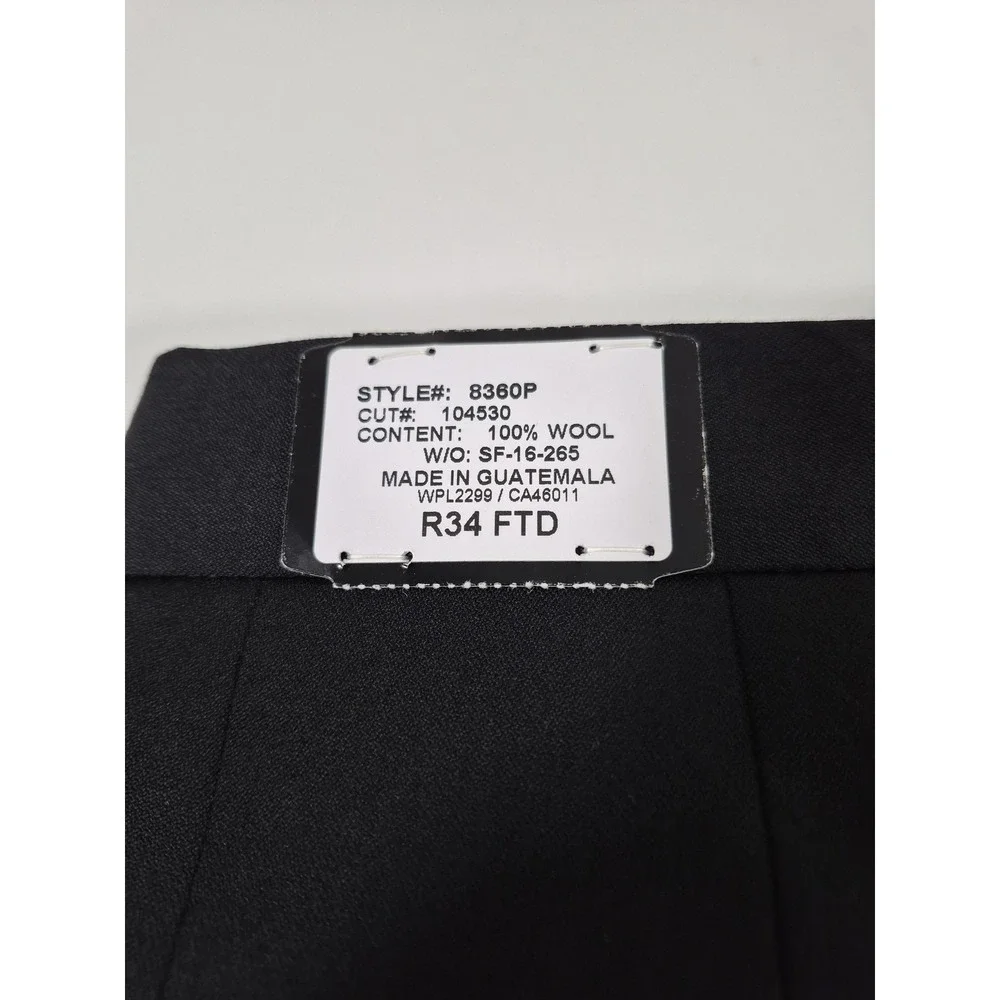 Dress Pants Mens 34x36 Black Super 120 Wool Flat Front Adjustable Waist Unhemmed